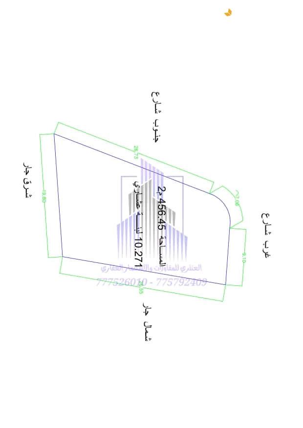 قطعة ارض للبيع مساحة عشر لبن حر شارعين